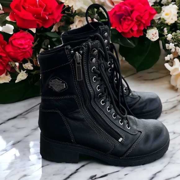 Harley Davidson Women's Black Leather Motorcycle Tessa Boots Size 6 Lace Up Zip - Picture 16 of 16
